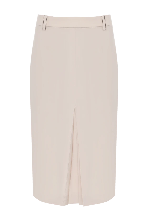 Шерстяная бежевая юбка с разрезом - фото 1