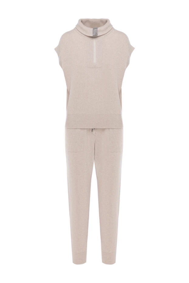 Костюм прогулочный бежевый в рубчик без рукавов - фото 1