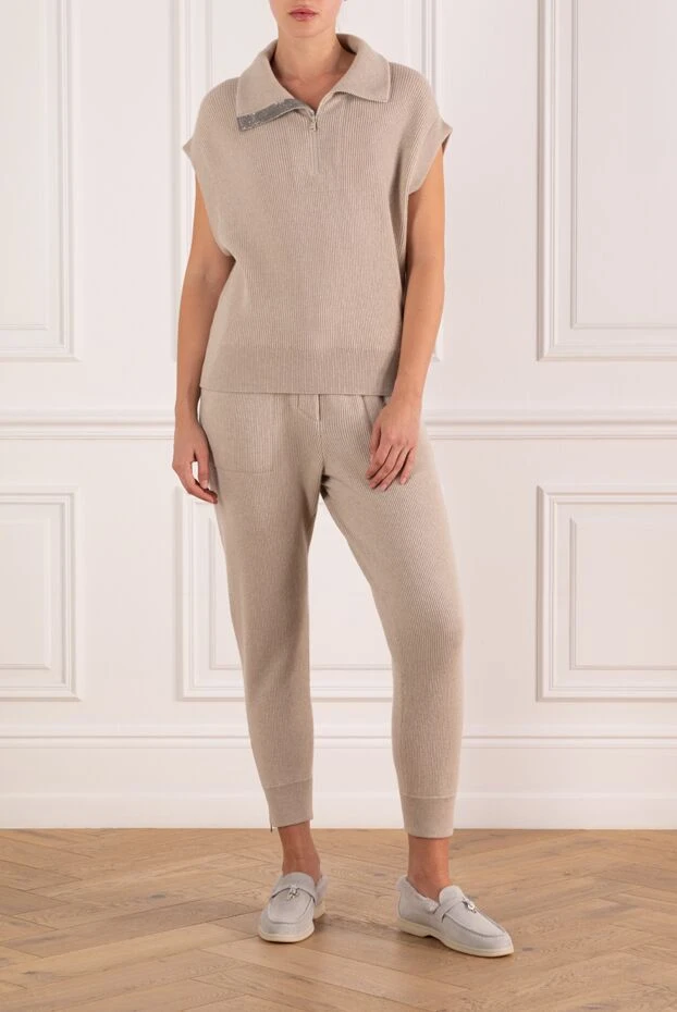 Brunello Cucinelli костюм прогулочный бежевый в рубчик без рукавов 181170 - фото 2