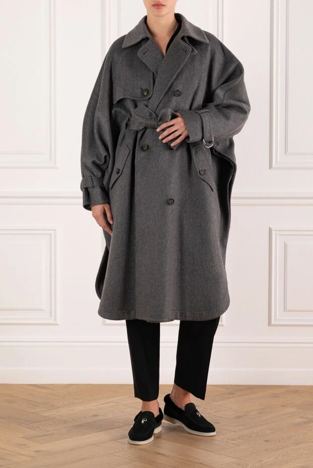 Тренч из кашемира женский серый с поясом - фото 2