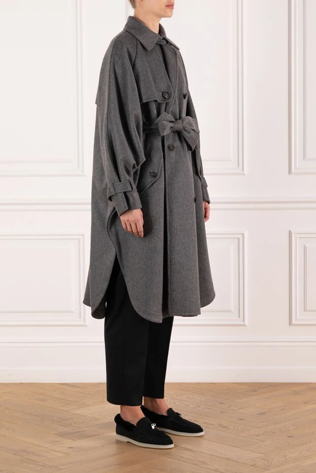 Brunello Cucinelli тренч из кашемира женский серый с поясом 181177 - фото 3