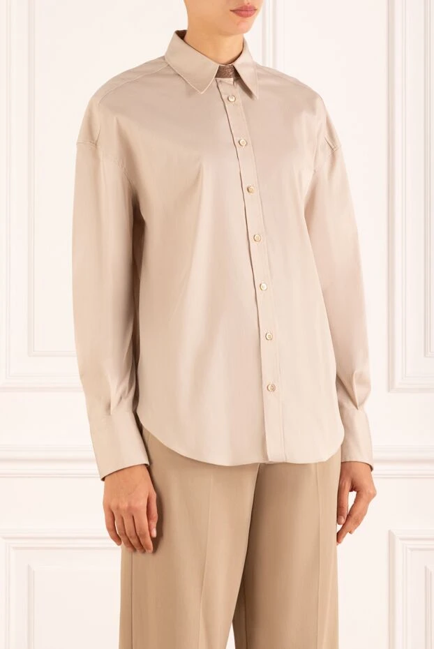 Brunello Cucinelli women's beige shirt made of cotton and polyamide 181179 - photo 3