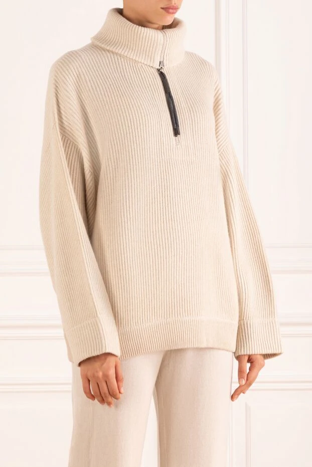 Brunello Cucinelli women's cashmere sweatshirt with zipper, beige 181180 - photo 3