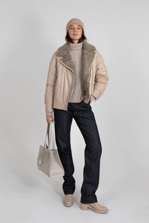 Women's beige cashmere and silk knitted jumper - photo 2
