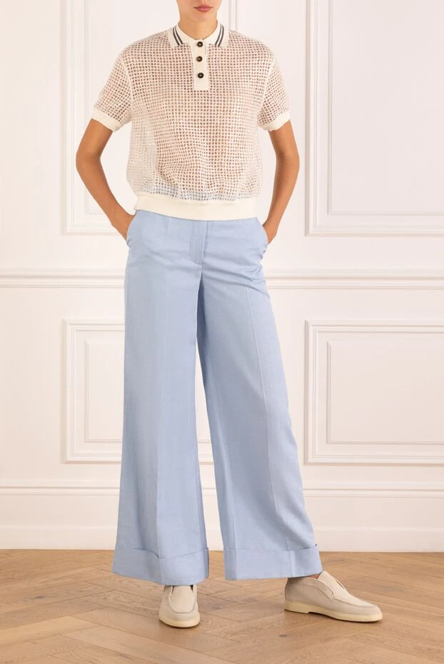 Brunello Cucinelli кашемировое поло в сетку белое женское 181183 - фото 2