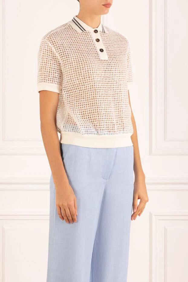 Brunello Cucinelli кашемировое поло в сетку белое женское 181183 - фото 3