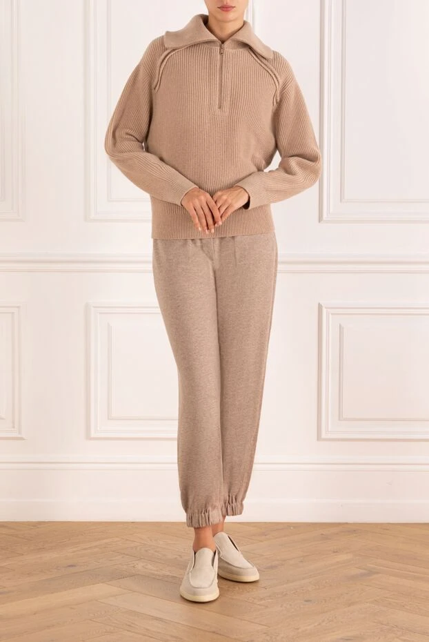 Brunello Cucinelli women's cashmere beige ribbed sweatshirt 181184 - photo 2