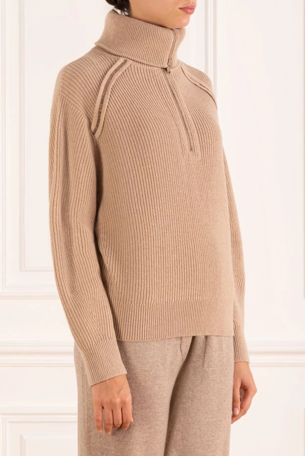 Brunello Cucinelli women's cashmere beige ribbed sweatshirt 181184 - photo 3