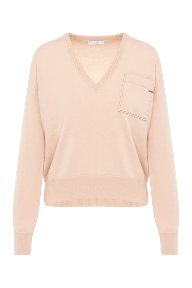 Әйелдерге арналған қалталы қызғылт кашемир джемпер - фото 1