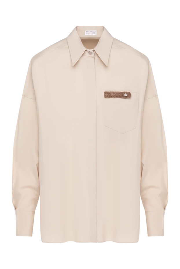 Women's beige shirt with chest pocket - photo 1