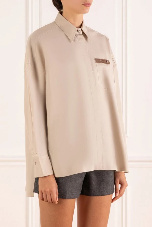 Brunello Cucinelli women's beige shirt with chest pocket 181187 - photo 3