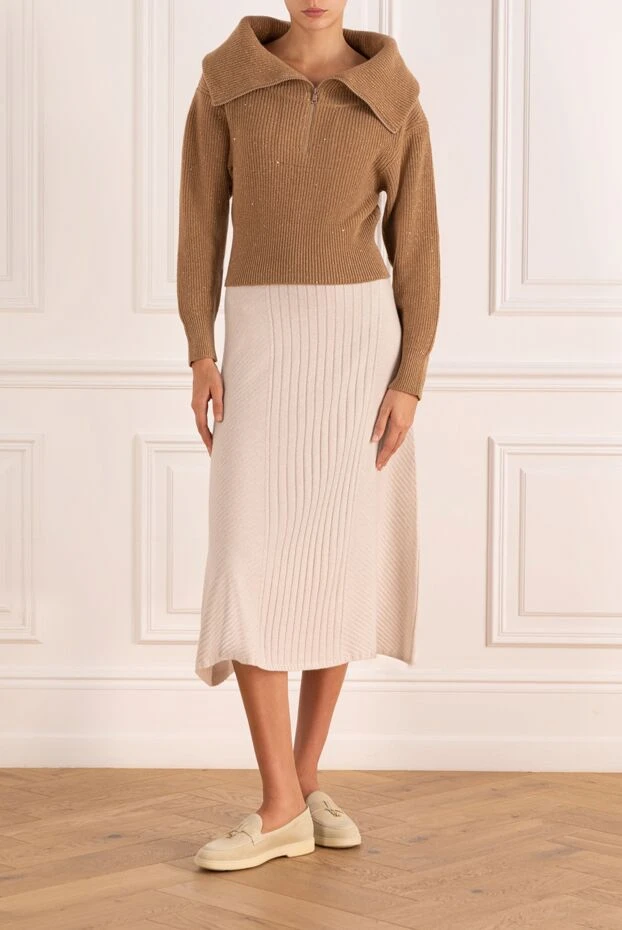 Brunello Cucinelli knitted jumper with a zipper with a wide collar, brown for women 181189 - photo 2