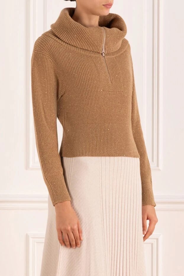 Brunello Cucinelli knitted jumper with a zipper with a wide collar, brown for women 181189 - photo 3