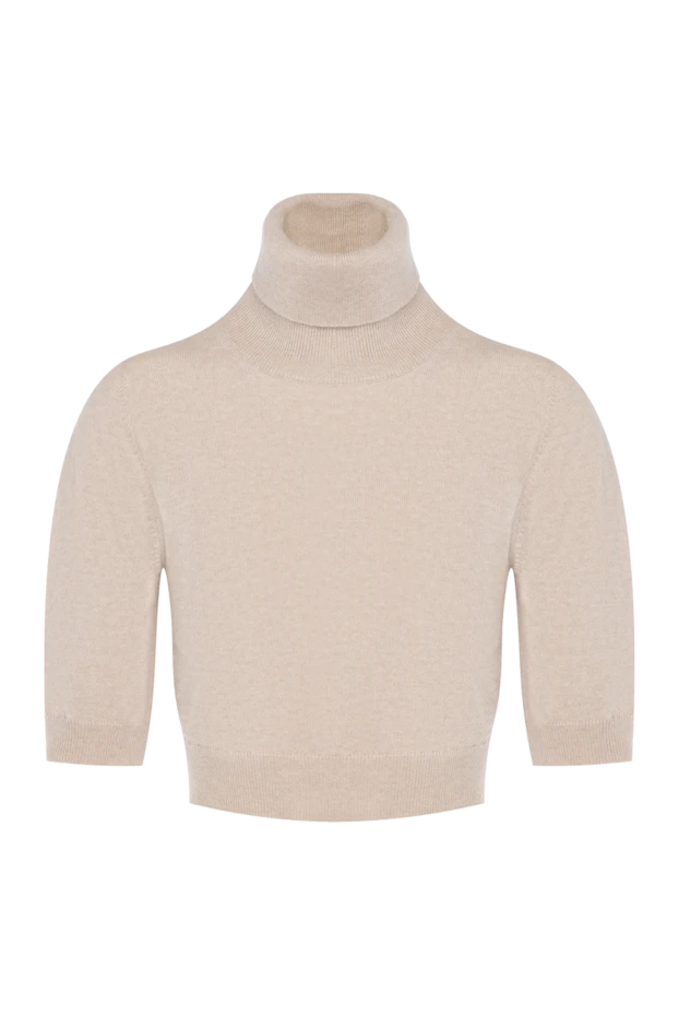 Укороченный трикотажный джемпер бежевый женский из кашемира - фото 1