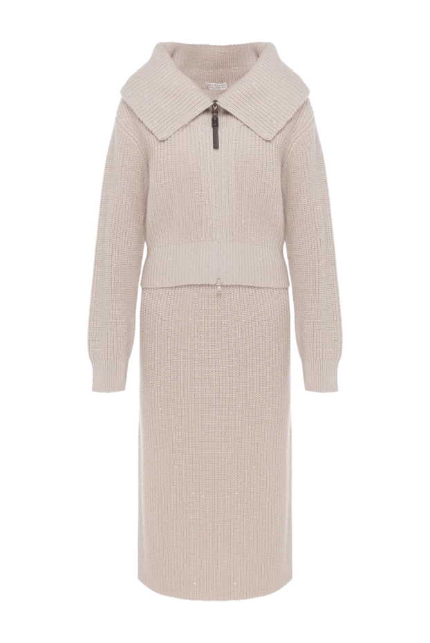 Knitted suit with a beige skirt with a wide collar - photo 1