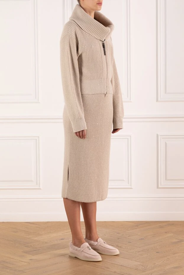 Brunello Cucinelli knitted suit with a beige skirt with a wide collar 181195 - photo 3