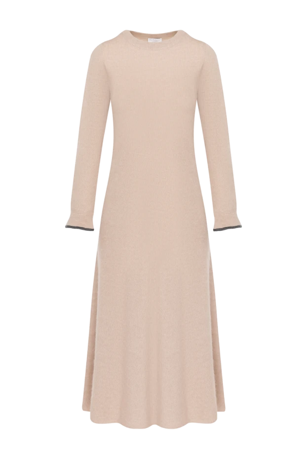 Платье трикотажное бежевое в рубчик - фото 1