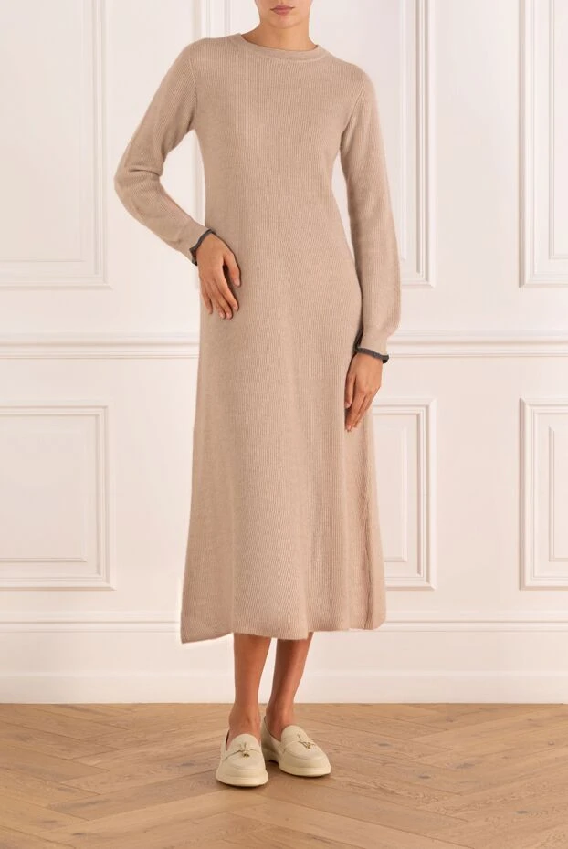Brunello Cucinelli knitted beige dress with a ribbed hem 181202 - photo 2