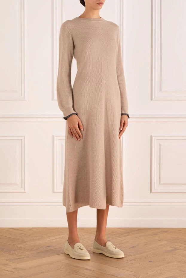 Brunello Cucinelli knitted beige dress with a ribbed hem 181202 - photo 3