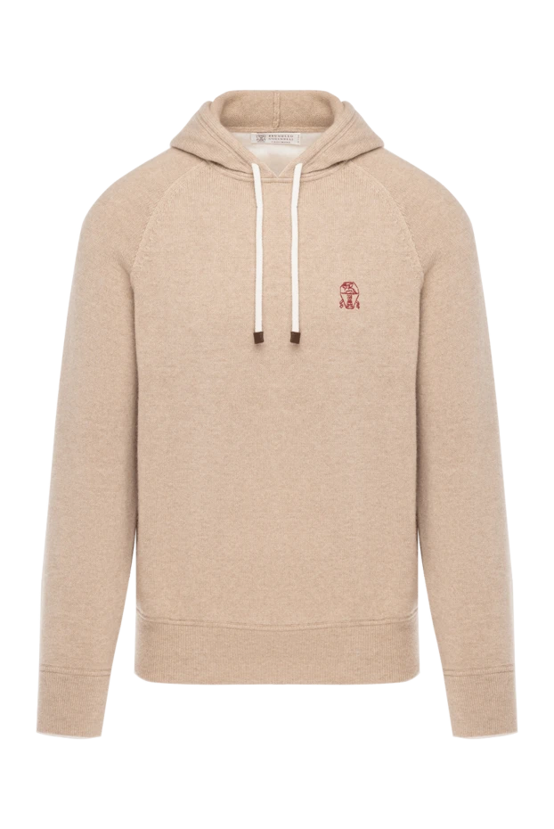Худи мужское бежевое кашемировое с логотипом - фото 1