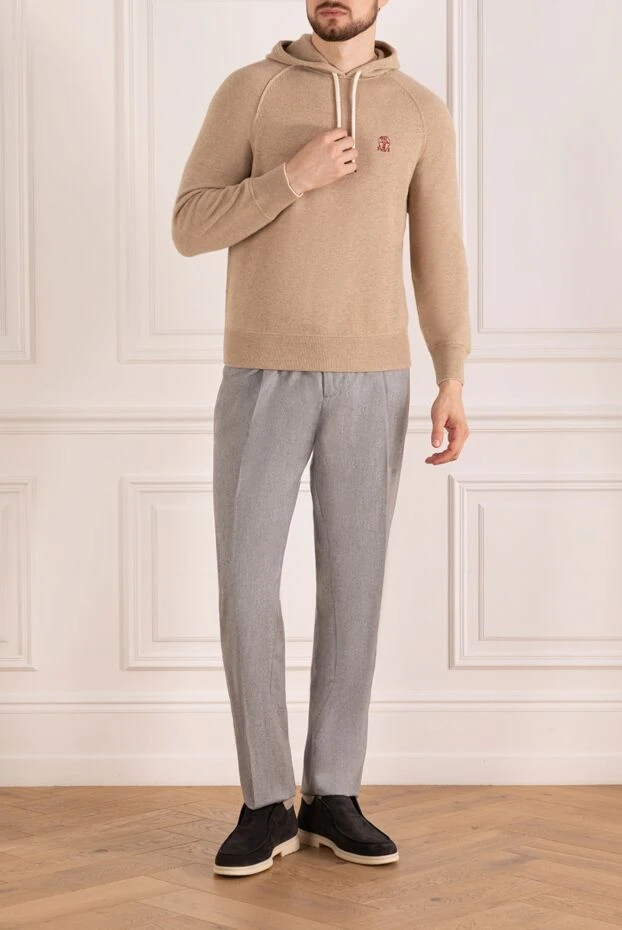 Brunello Cucinelli худи мужское бежевое кашемировое с логотипом 181203 - фото 2