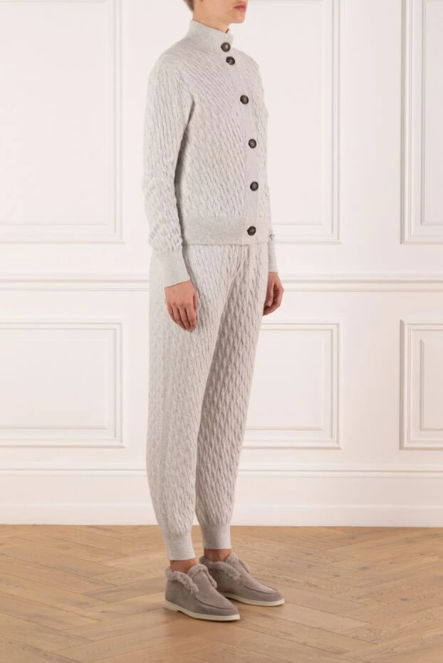 Brunello Cucinelli трикотажный прогулочный костюм из кашемира женский серый 181204 - фото 3
