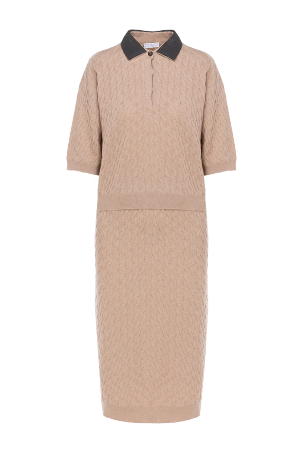 Кашемир бежевый юбкасымен тоқылған костюм - фото 1