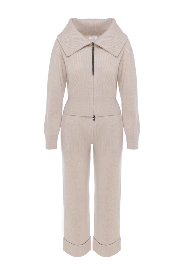 Beige women's cashmere walking suit with zipper - photo 1