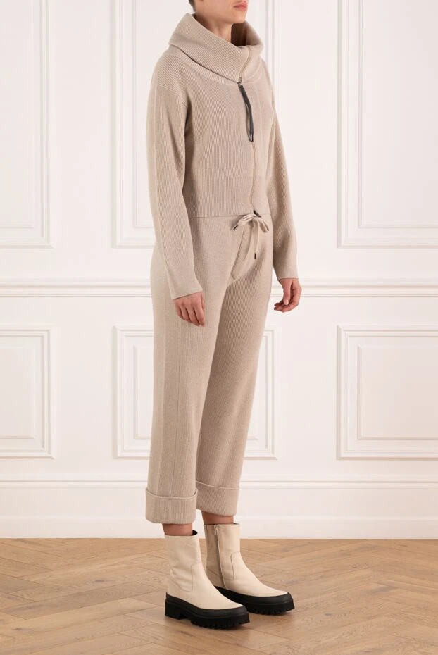 Brunello Cucinelli кашемировый прогулочный костюм на молнии бежевый женский 181206 - фото 3