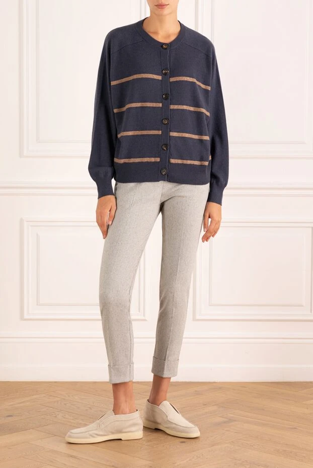 Brunello Cucinelli кардиган синий в полоску женский из кашемира 
 181209 - фото 2