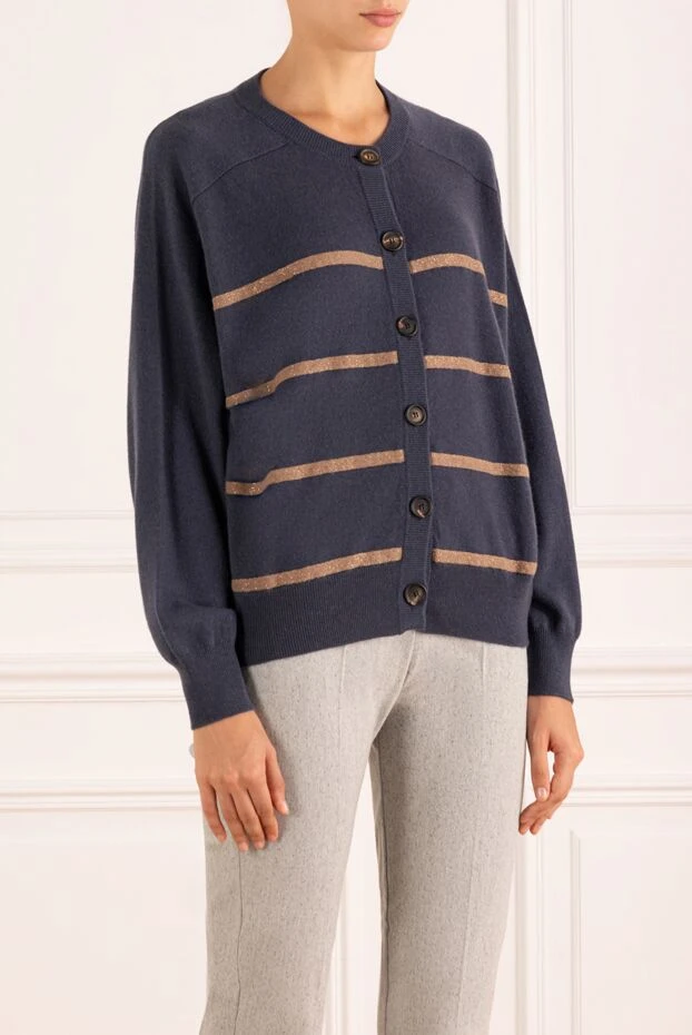 Brunello Cucinelli кардиган синий в полоску женский из кашемира 
 181209 - фото 3
