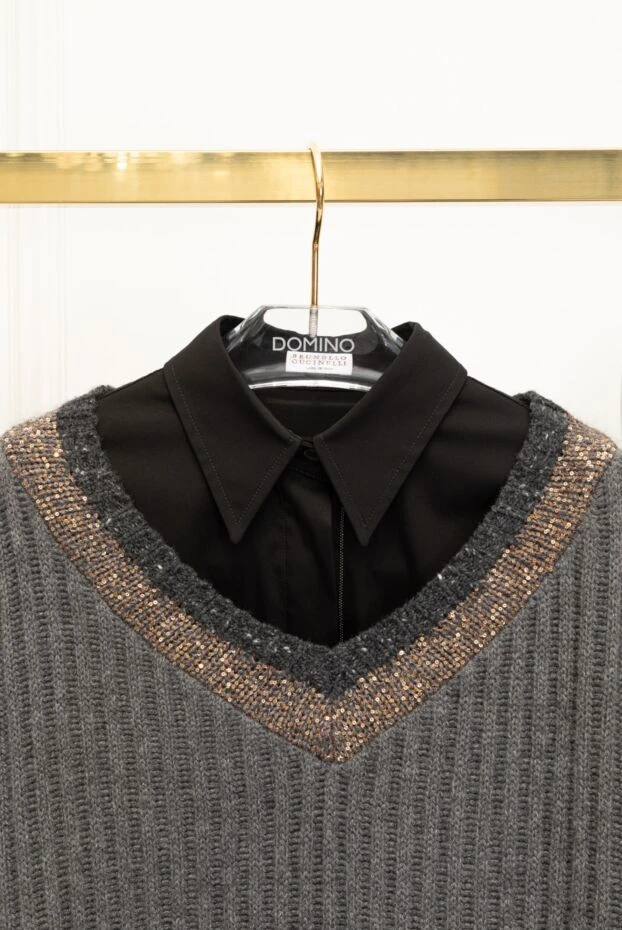 Brunello Cucinelli women's gray ribbed cashmere jumper with wide collar 181210 - photo 2