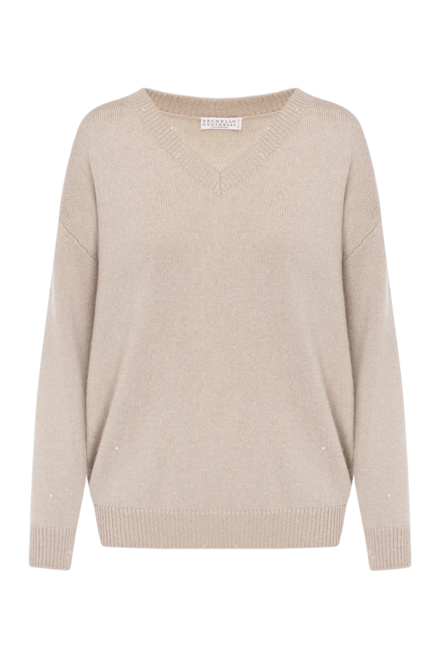 V-мойын, кашемир және жібектен жасалған әйелдер бежевый секіргіш - фото 1