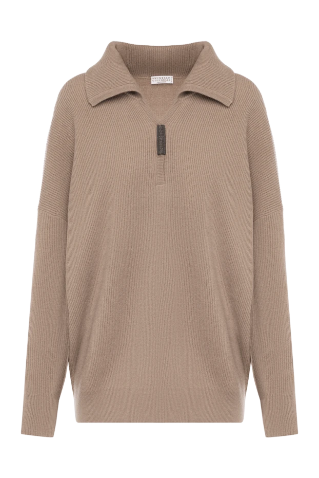 Women's jumper, brown, V-neck, cashmere - photo 1