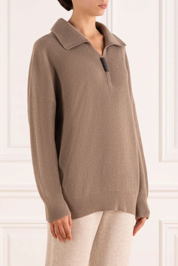 Brunello Cucinelli women's jumper, brown, v-neck, cashmere 181212 - photo 3