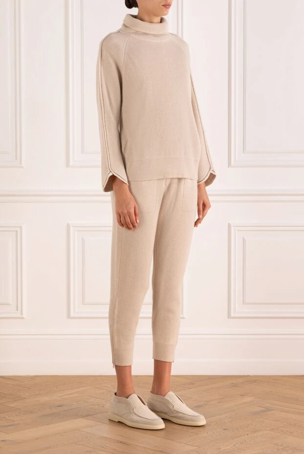 Brunello Cucinelli кашемировый прогулочный костюм с высоким воротником бежевый женский 181213 - фото 3