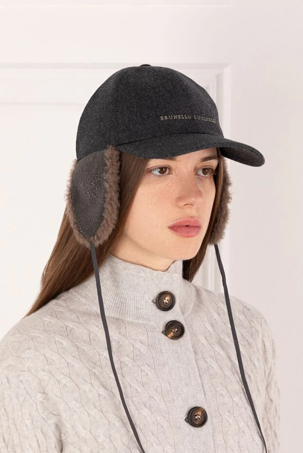 Brunello Cucinelli woolen cap for women gray with ears 181220 - photo 3
