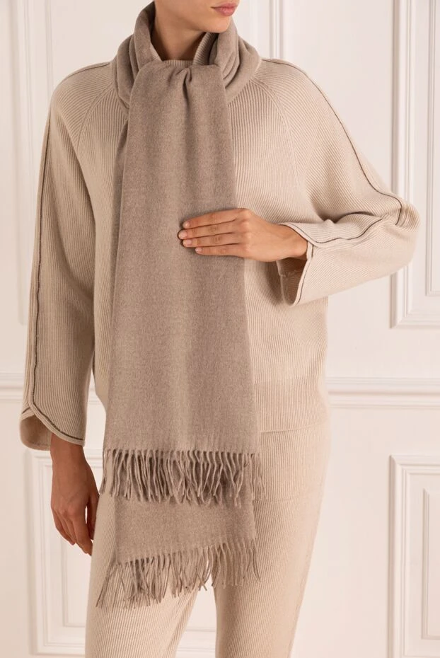 Brunello Cucinelli women's scarf with fringed silk brown 181228 - photo 3