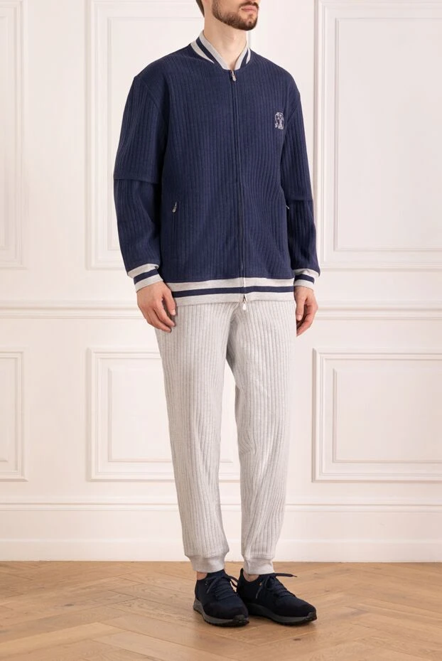 Brunello Cucinelli костюм прогулочный мужской синий с логотипом 181264 - фото 3