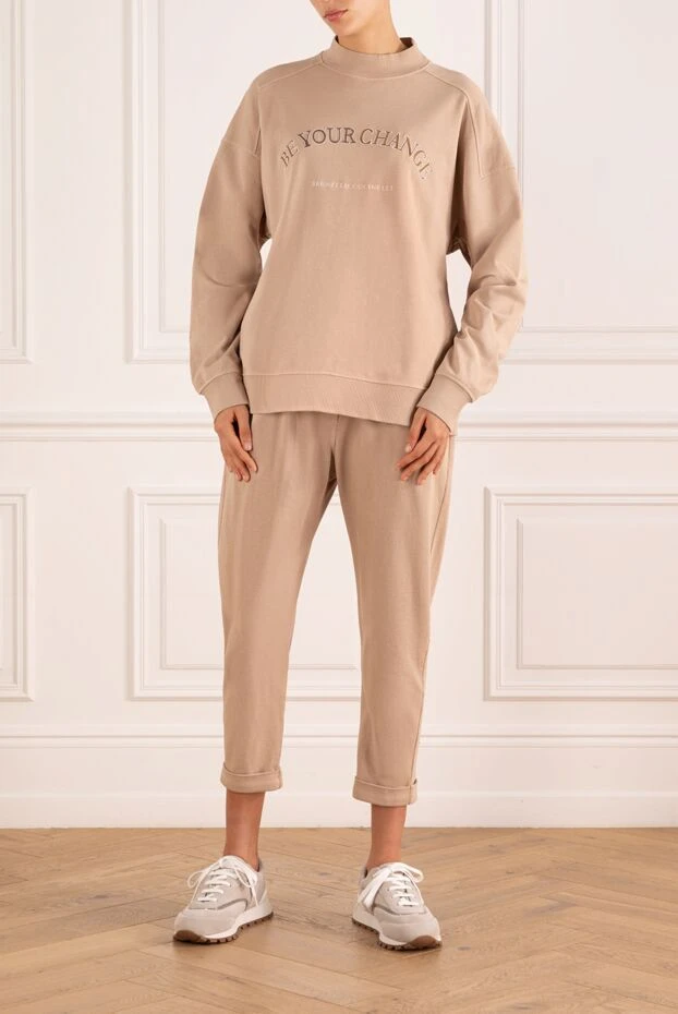 Brunello Cucinelli спортивный костюм из хлопка с логотипом женский бежевый 181265 - фото 2