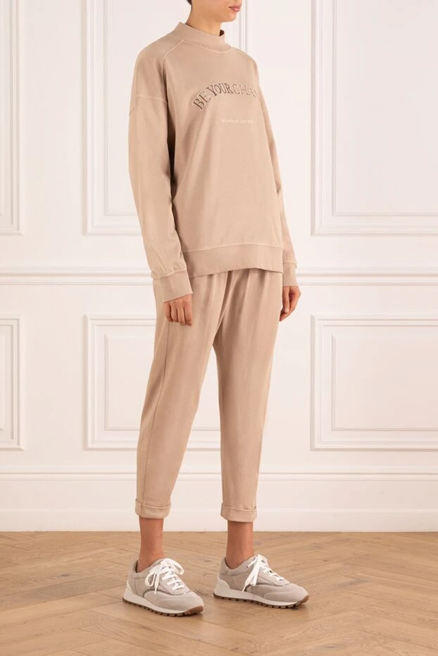 Brunello Cucinelli спортивный костюм из хлопка с логотипом женский бежевый 181265 - фото 3