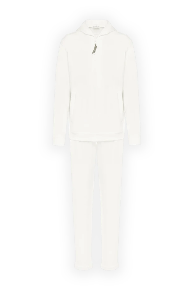 Белый спортивный костюм с капюшоном женский из хлопка - фото 1