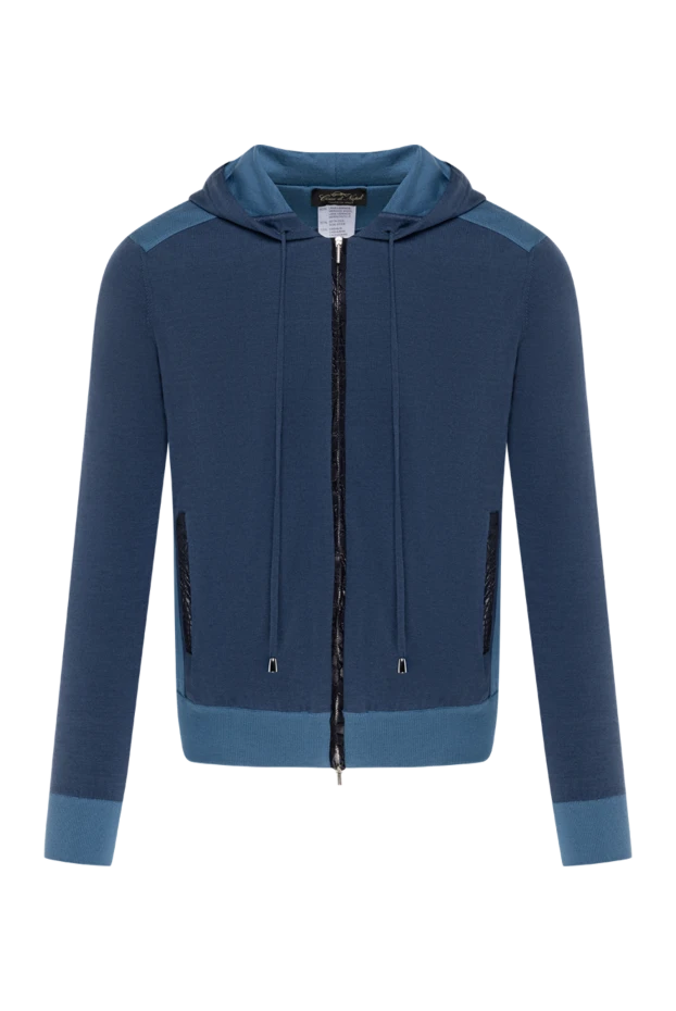 Худи мужское синее со вставками из кожи крокодила - фото 1