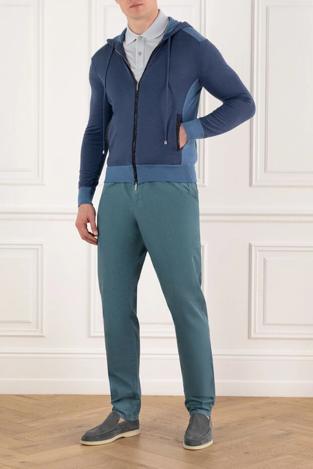 Худи мужское синее со вставками из кожи крокодила - фото 2