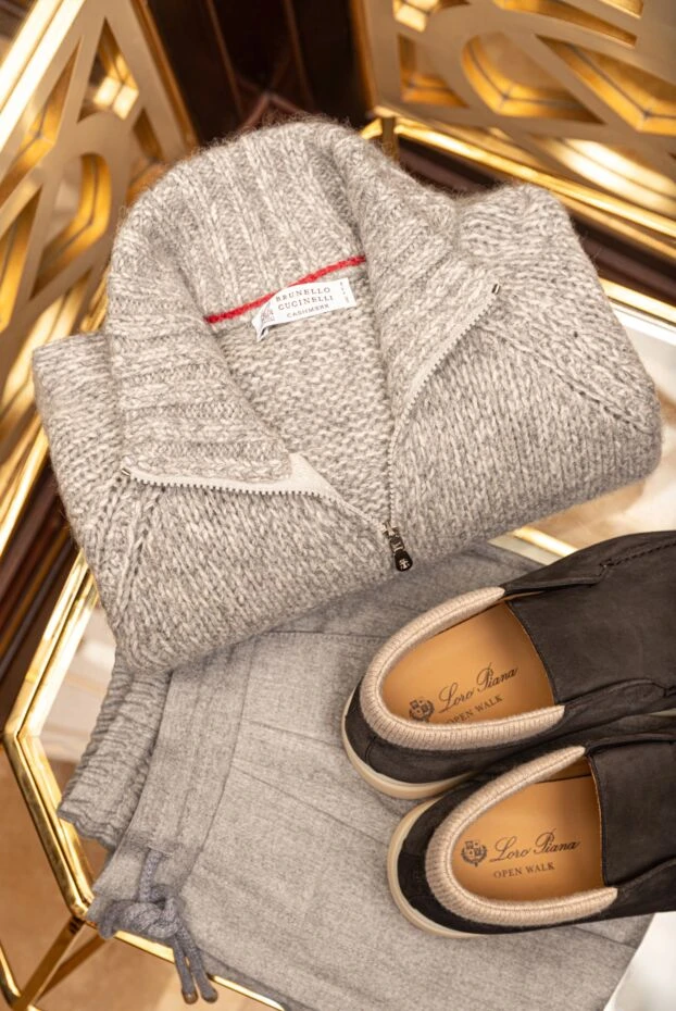 Brunello Cucinelli ерлерге арналған сұр трикотаж кардиганы 183856 - фото 2