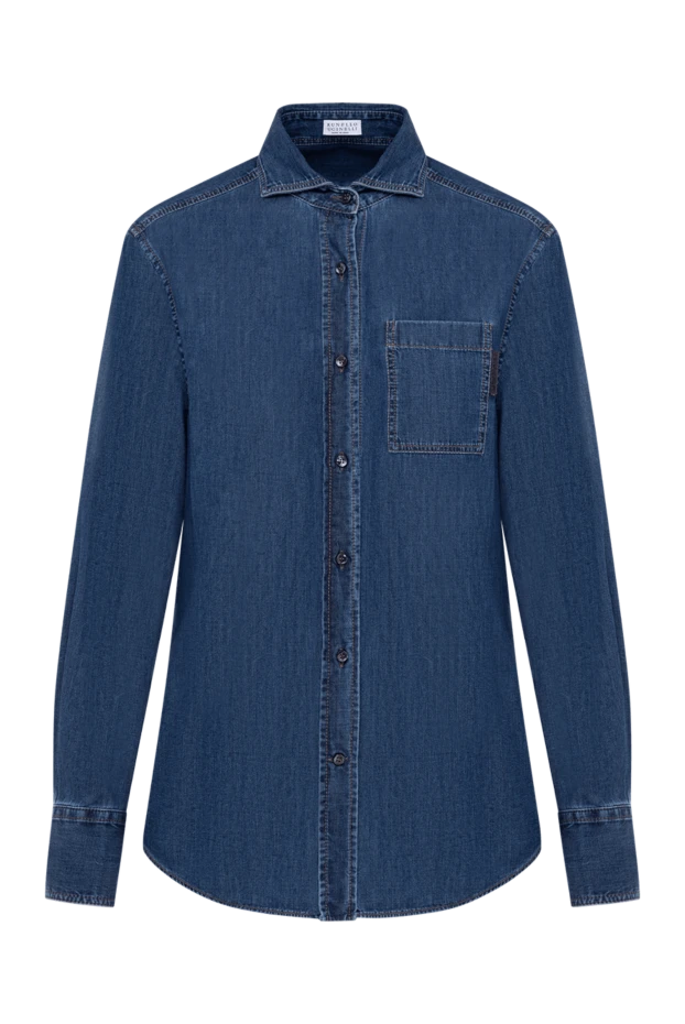 Джинсовая рубашка женская из хлопка с нагрудным карманом - фото 1