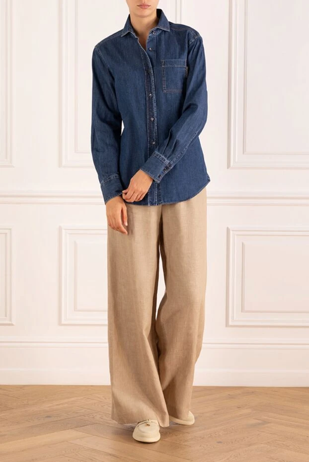 Brunello Cucinelli women's cotton denim shirt with chest pocket 183860 - photo 2