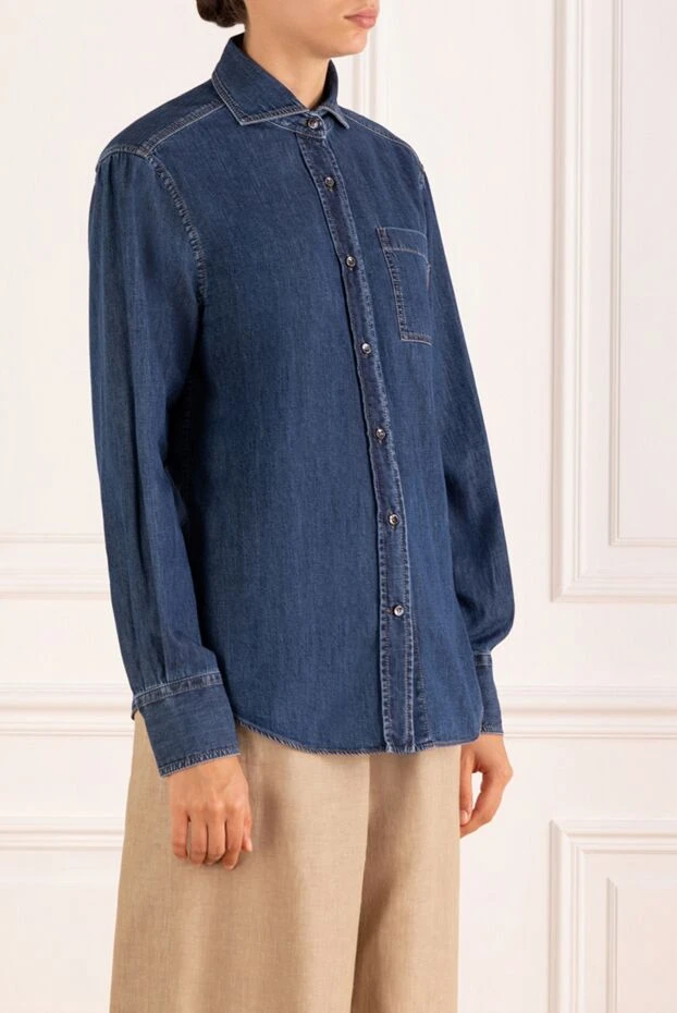 Brunello Cucinelli women's cotton denim shirt with chest pocket 183860 - photo 3