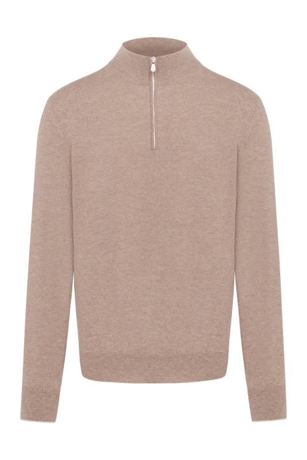 Свитер мужской тройер из кашемира бежевый на молнии - фото 1
