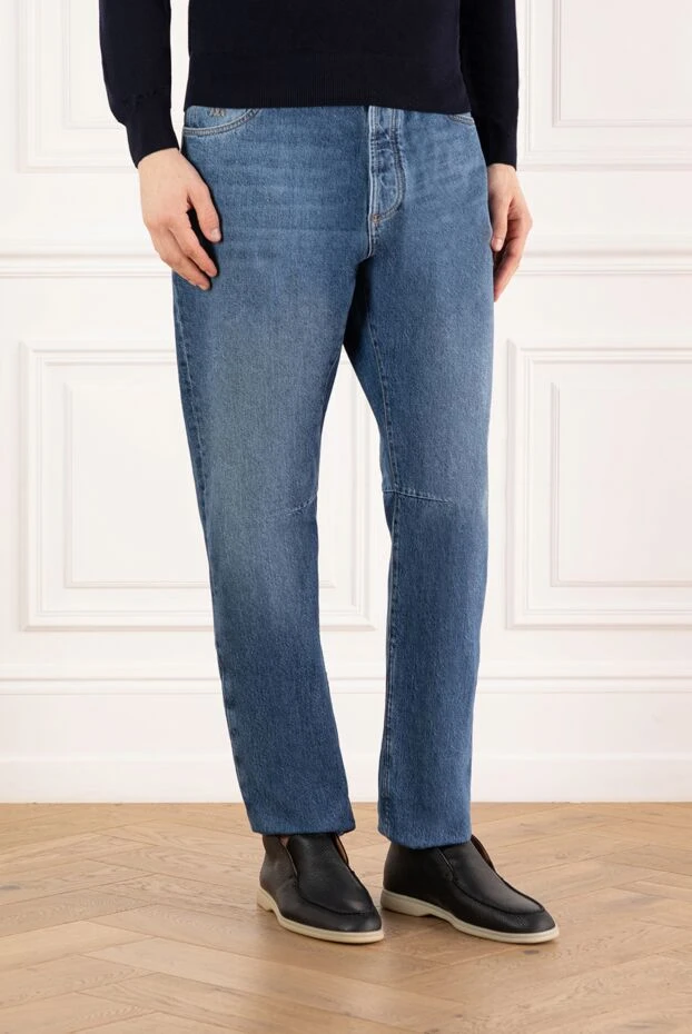 Brunello Cucinelli ерлерге арналған тас жууға арналған джинсы тізе бүктемелері бар, көк түсті 183871 - фото 3